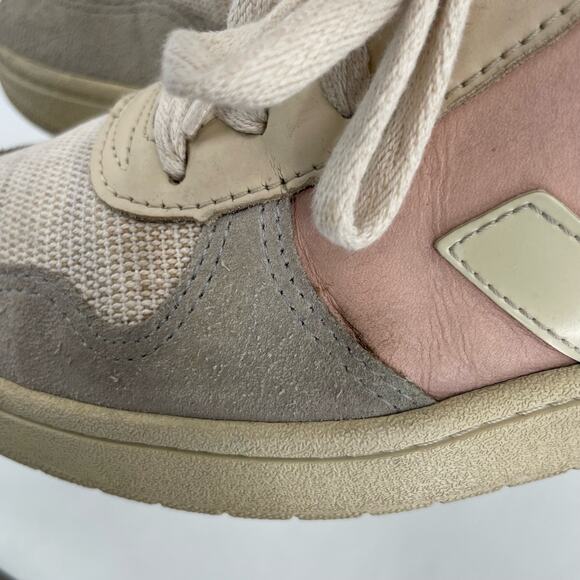 Veja V-10 Multico Nude Colorblock Sneakers Suede Leather Pink Blue Cream Size 8 - Picture 11 of 16